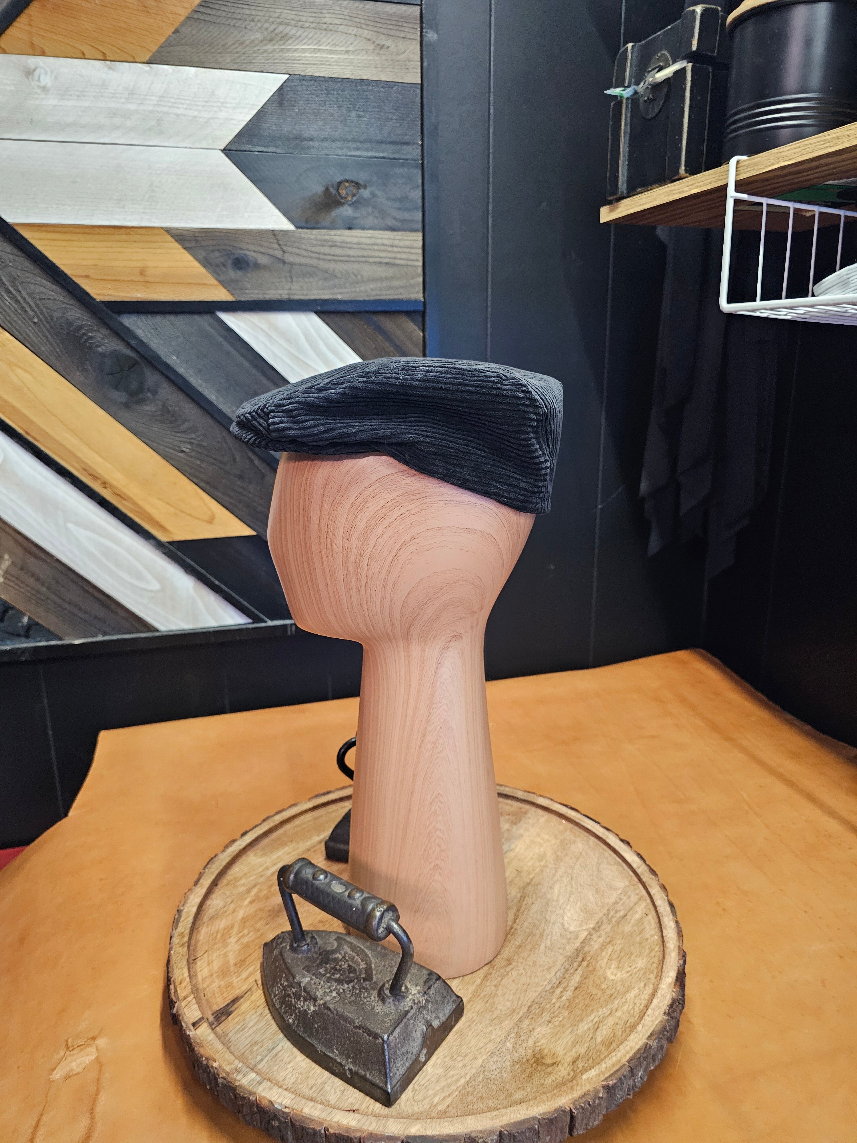 Black Corduroy Flat Cap