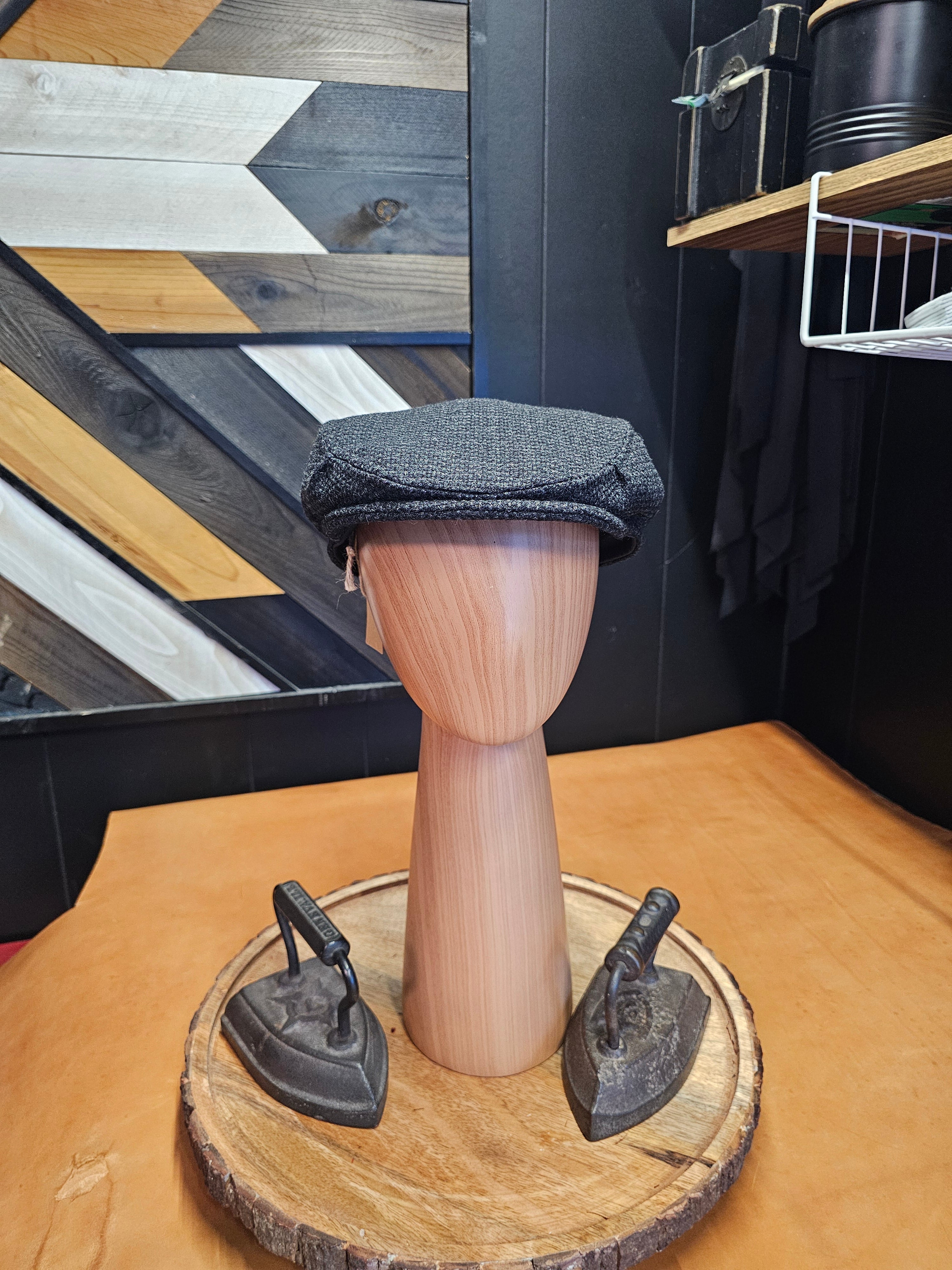 Black 100% Wool Flat Cap