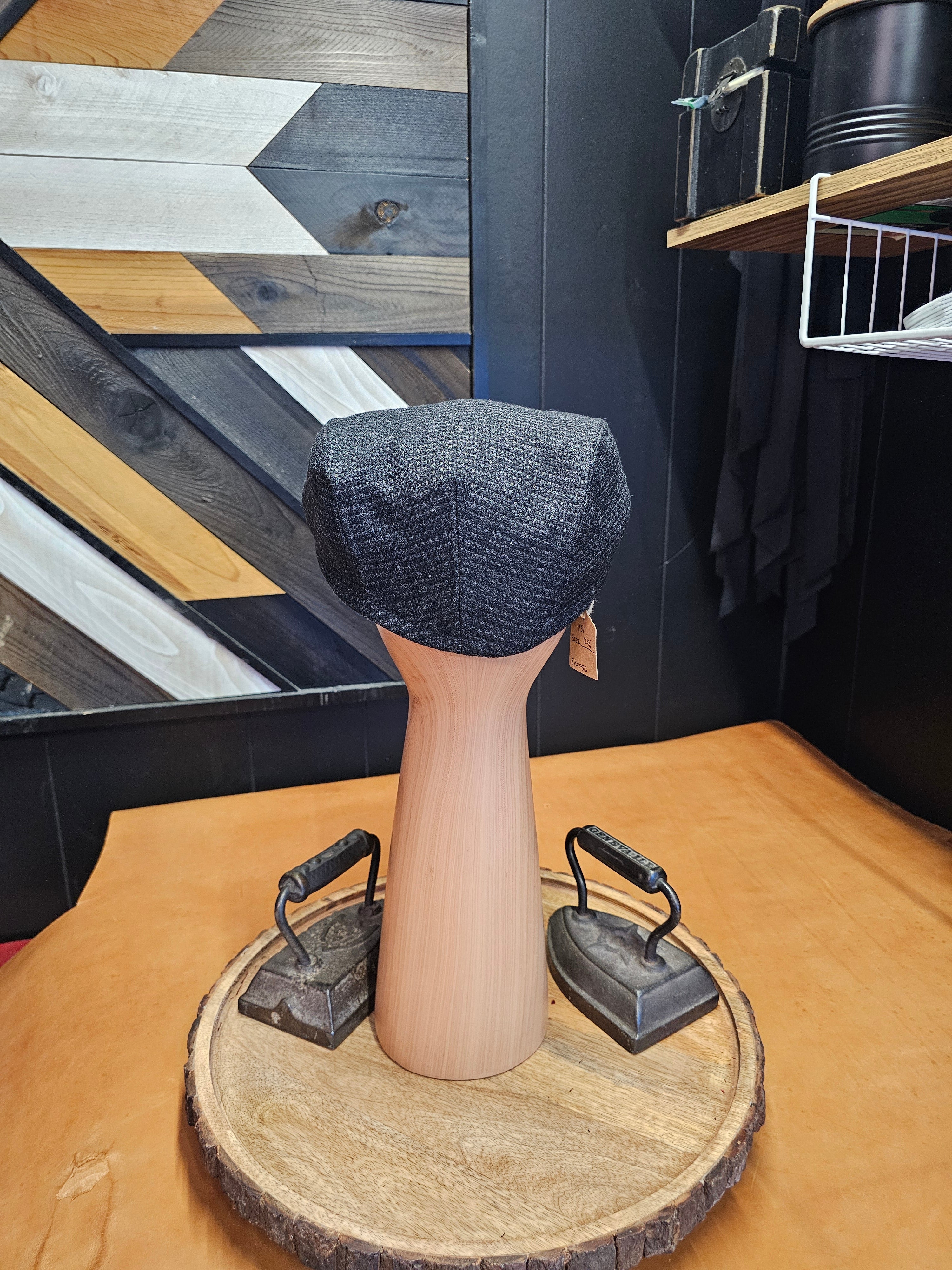 Black 100% Wool Flat Cap