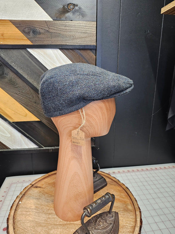 Blue Wool Herringbone Flat Cap