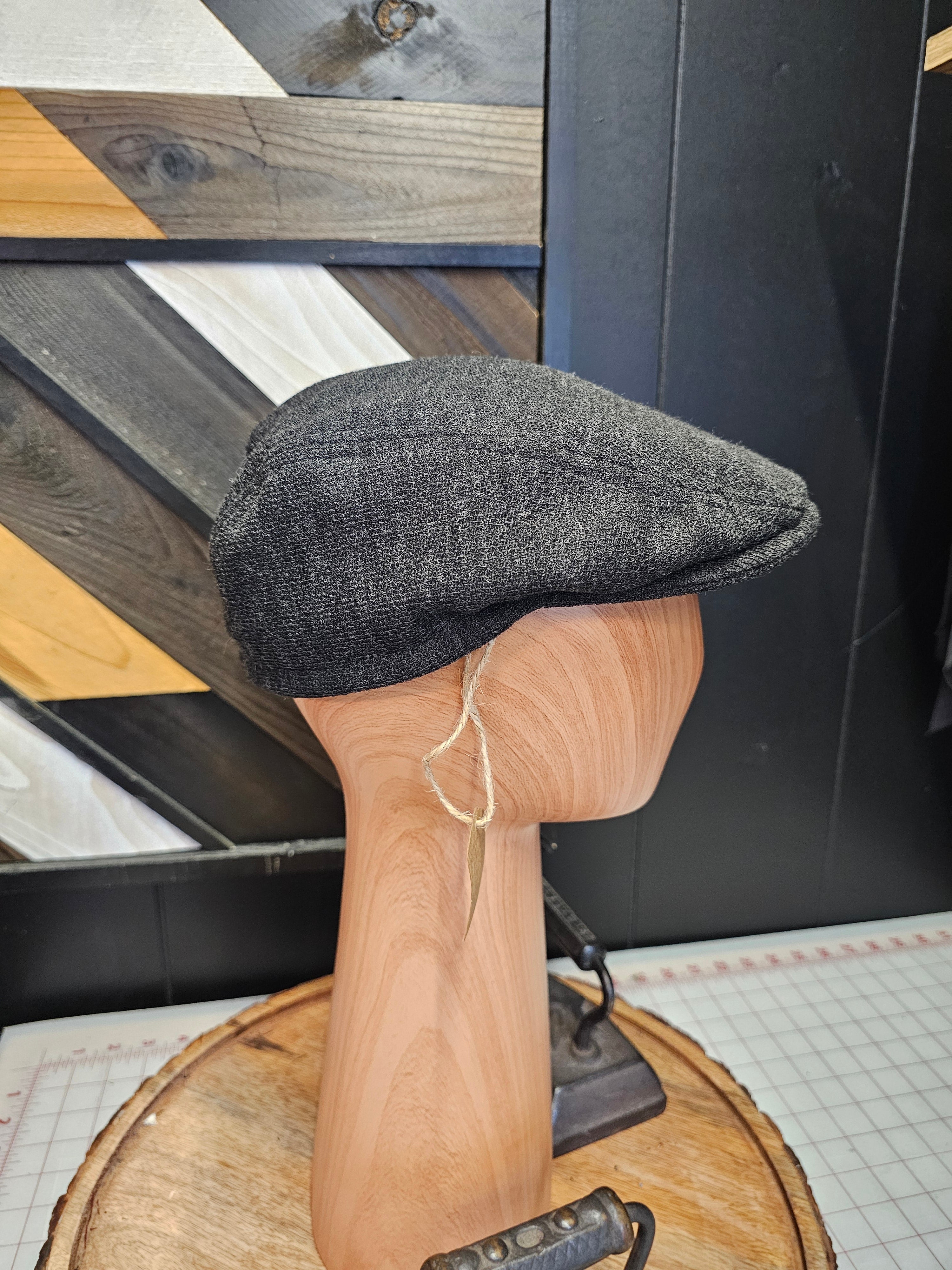 Black Carcoal Gray Wool Flat Cap