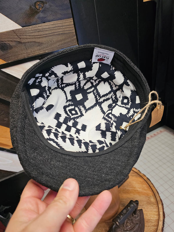 Black Carcoal Gray Wool Flat Cap