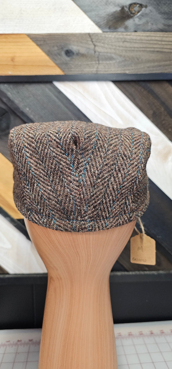 Brown and Teal Herringbone Flat Cap