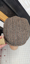 Brown and Teal Herringbone Flat Cap