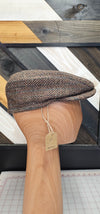 Brown and Teal Herringbone Flat Cap