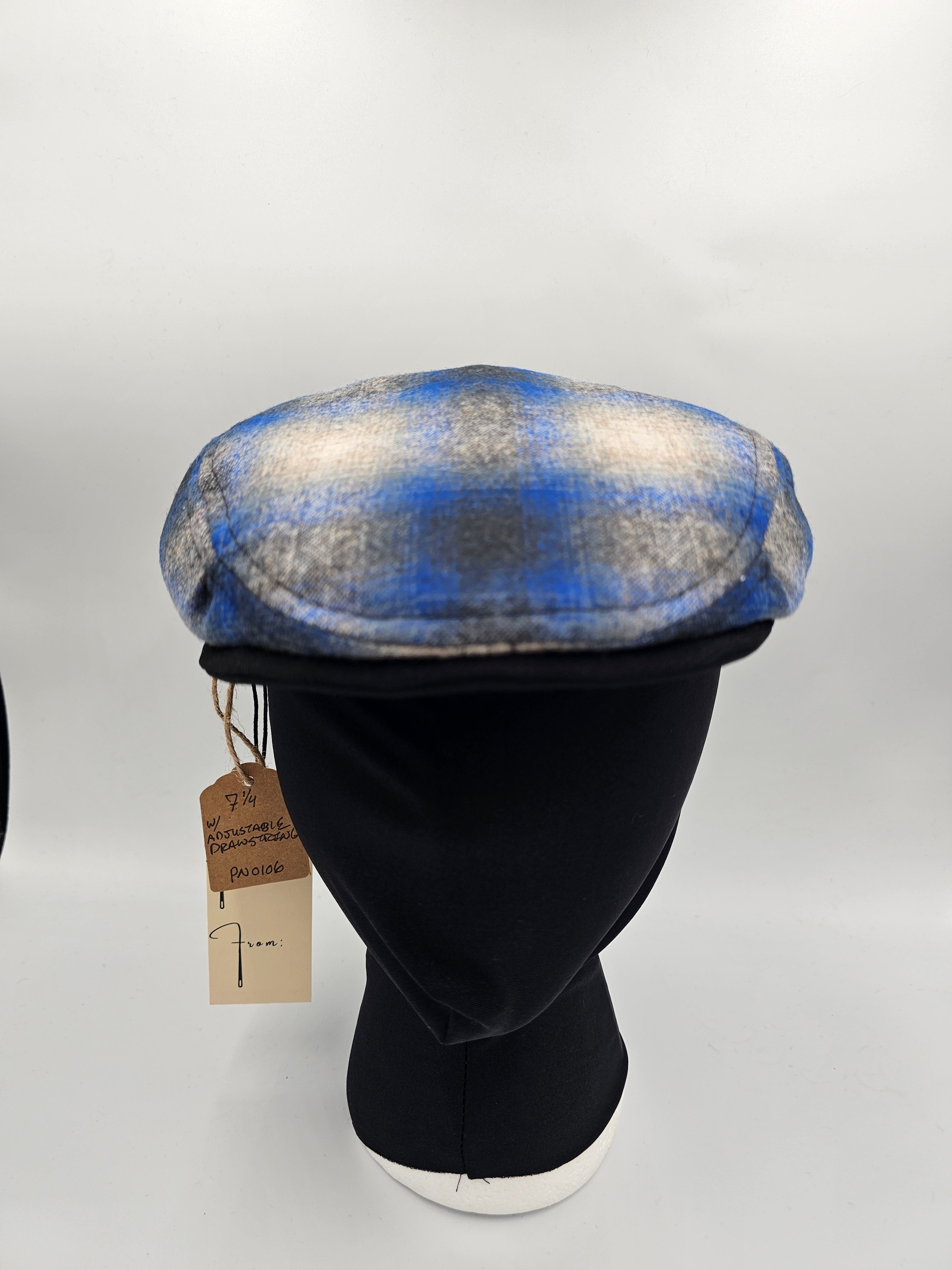 The Umpqua, Blue Shadow Plaid Wool Flat Cap