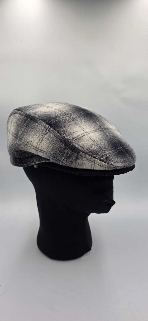 The Umpqua: black and cream shadow plaid Pendleton wool flat cap